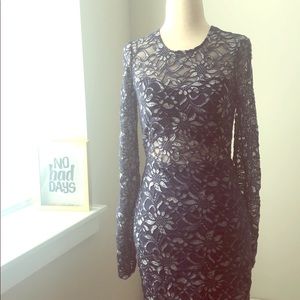 Express Long Sleeve Midnight Blue Flower Dress XS